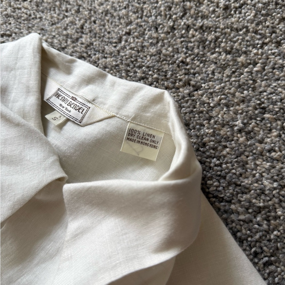 Vintage Henri Bendel linen women’s button down shirt cream coastal grandmother - Picture 5 of 8